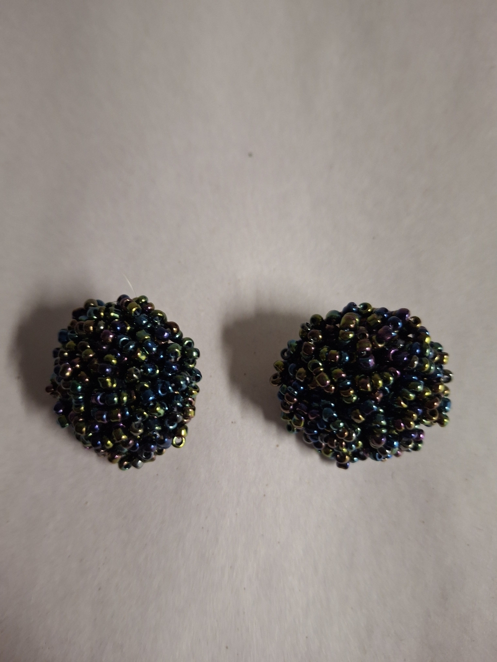 Beaded Cluster Stud Earrings - Iridescent Green-Blue